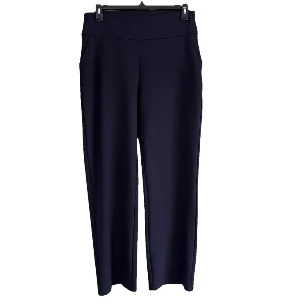 Saint + Sophia Putney Pull On Pants Size 12 Navy Blue Relaxed Straight Pockets - Picture 3 of 16